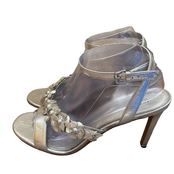 Michael Kors Silver Floral Dress Heels Women’s Size 9M VGUC - Picture 3 of 6